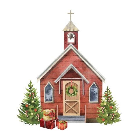 Premium Vector Watercolor Winter Retro Christmas Church