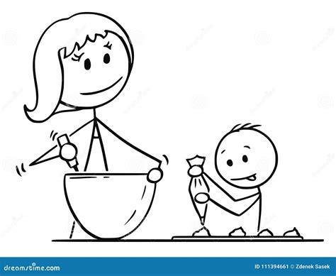 cartoon of mother and son cooking or baking together stock vector illustration of metaphor