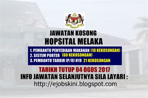 Publié par awehomokati à 09:13. Jawatan Kosong Terkini di Hospital Melaka - 04 Ogos 2017