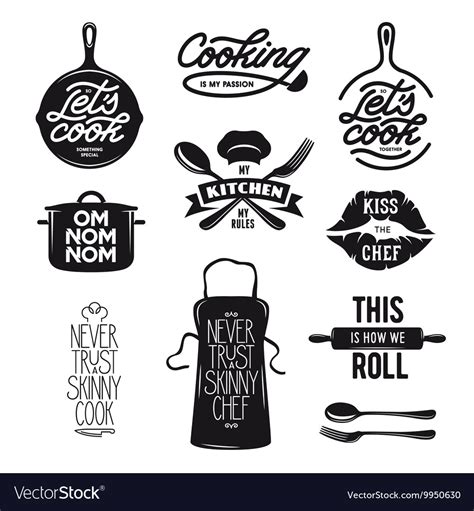 Cooking Related Typography Set Quotes About Vector Image