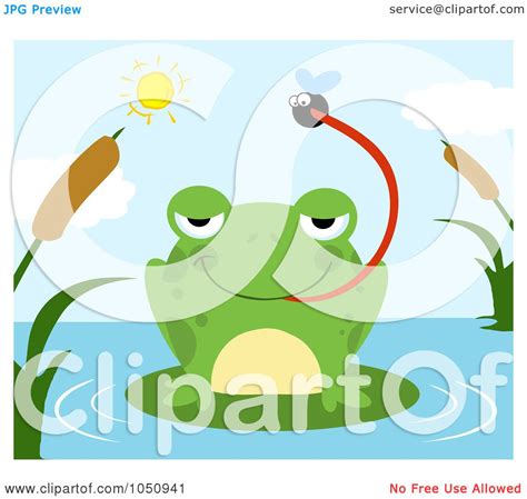 Royalty Free Vector Clip Art Illustration Of A Frog Catching A Fly On A