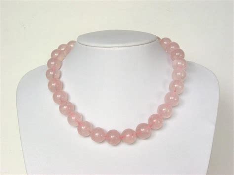 Gemstone Necklace Rose Pink Quartz Large 14mm Round Beads EBay