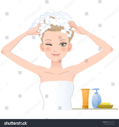 Pretty Woman Soaping Her Head On Stock Vector Royalty Free 150477251 Shutterstock