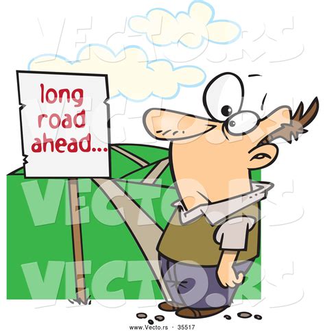 Vector Of A Cartoon Man Facing A Long Road Ahead Sign By Ron Leishman