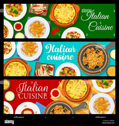 Italian Food Cuisine Menu Banners Vector Italy Restaurant Pasta And