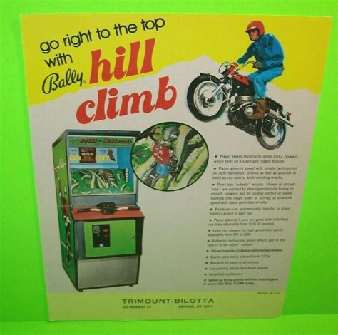 Hill Climb Arcade Flyer Original 1972 Mechanical Game 3d Motorcycle