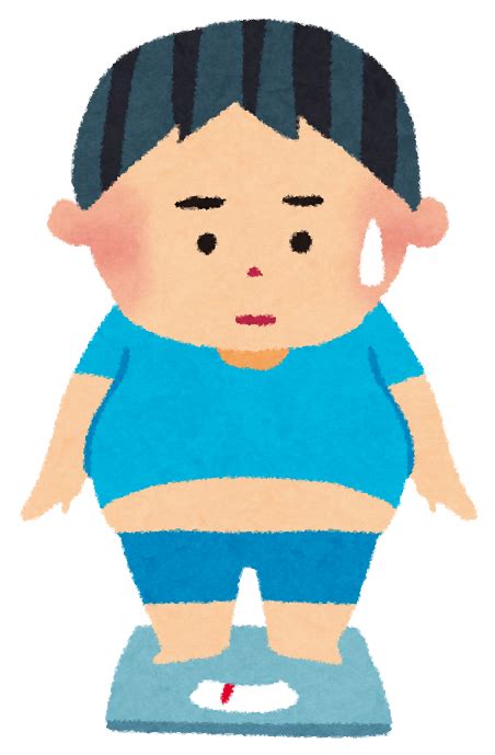 無料イラスト かわいいフリー素材集 メタボリック・肥満のイラスト「体重計・男の子」