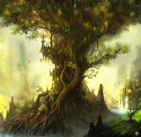 Árbol Castillo Por Román Descrienne Fantasy Landscape Fantasy Tree