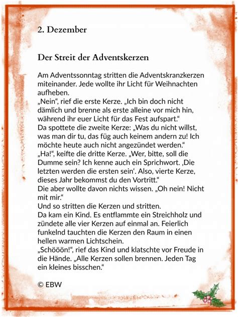 Weihnachtsgeschichten zum vorlesen und ausdrucken. Die Adventskerzen - 2. Dezember | Deutsch Lernen | Festa ...