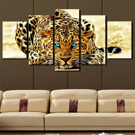 5 Plane Abstract Leopards Modern Home Decor Wall Art Canvas Animal
