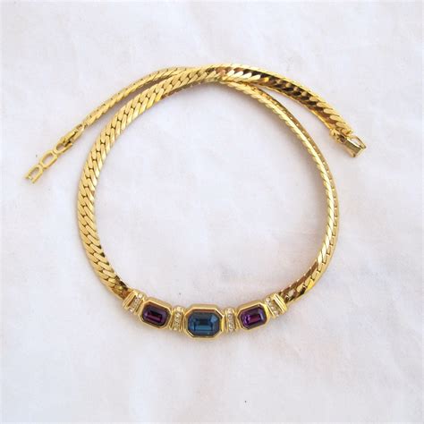 Vintage Sal Swarovski Gold Plated Gem Crystal Choker Necklace From