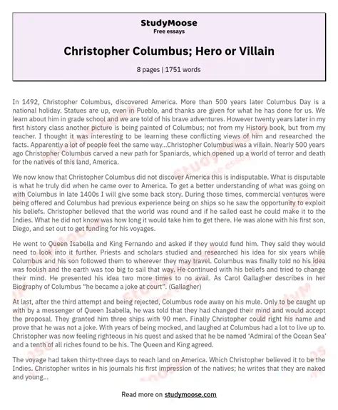 Christopher Columbus Hero Or Villain Free Essay Example