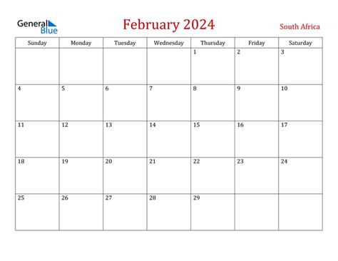 February 2024 Calendar With South Africa Holidays