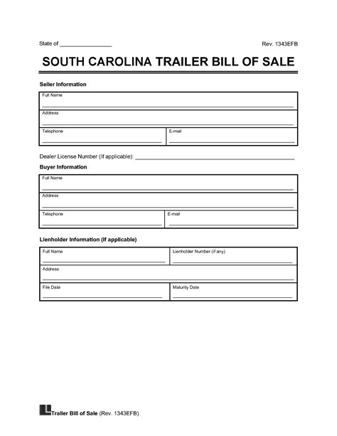 Free South Carolina Trailer Bill Of Sale Template Pdf And Word Legal