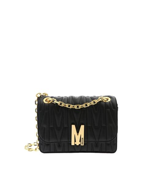 Cross Body Bags Moschino M Quilted Leather Shoulder Bag In Black