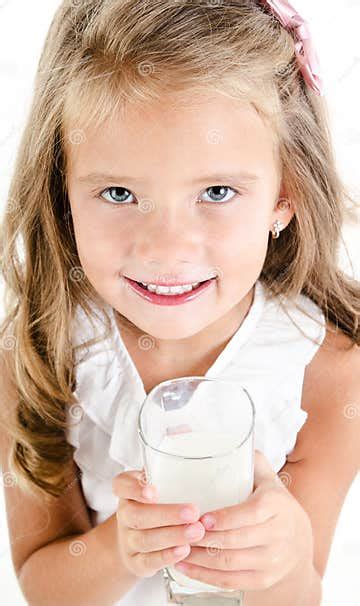 Smiling Little Girl Drinking Milk Isolated Stock Image Image Of Dairy