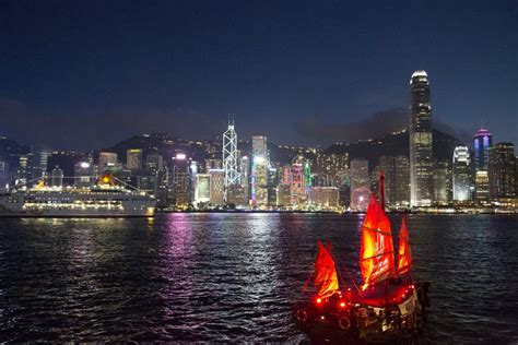 Hongkong Victoria Harbor Skyline Night View China Editorial Photo