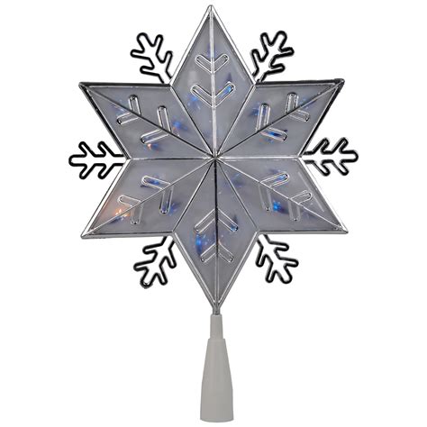 10 Lighted Silver Snowflake Christmas Tree Topper Blue Lights