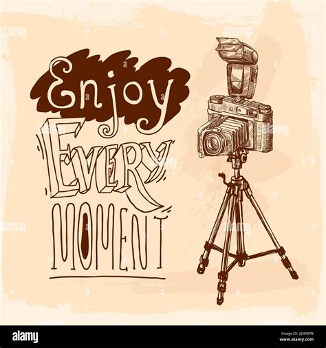 Camera On Tripod Photo Equipment Poster With Enjoy Moment Lettering
