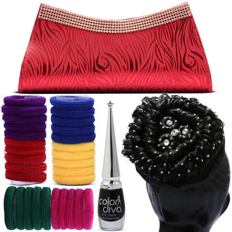 Buy Adbeni Daily Use Combo Red Clutch Hair Juda Bun With Hair Rubber