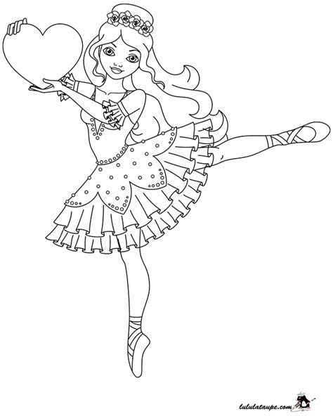 Coloriage, danseuse avec un cœur  Lulu la taupe, jeux gratuits pour