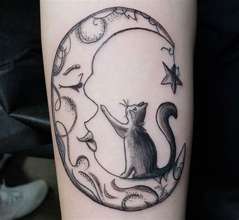28 Best Cat And Moon Tattoo Designs