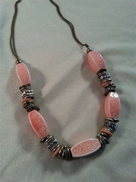 Peach Beaded Necklace Porcelain Statement Necklace Peach Colored