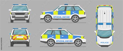 Vecteur Stock English Police Car Cartoon Flat Illustration Auto For