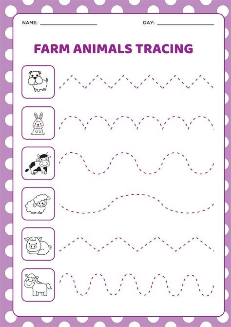 Farm Animals Tracing Worksheet 10686317 Vector Art At Vecteezy