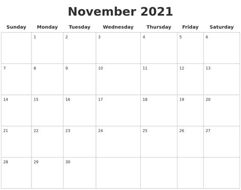 November 2021 Calendar Pdf Printable Blank Calendar Template
