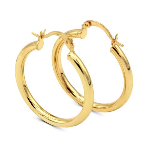 Bébérlini Hoop Earrings Hinged Snap Clasp 14k Gold Plated 3 Mm Thick Plain Polish Round Women
