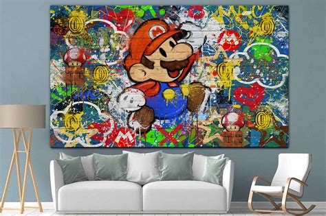 Super Canvas Mario Wall Art Original Graffiti Style Print Etsy