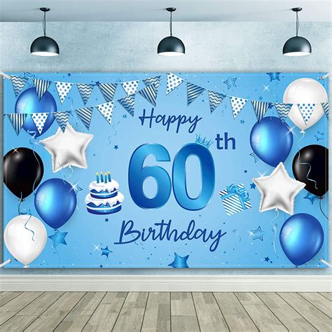 Happy 60th Birthday Backdrop Blue 60th Birthday Banner Poster