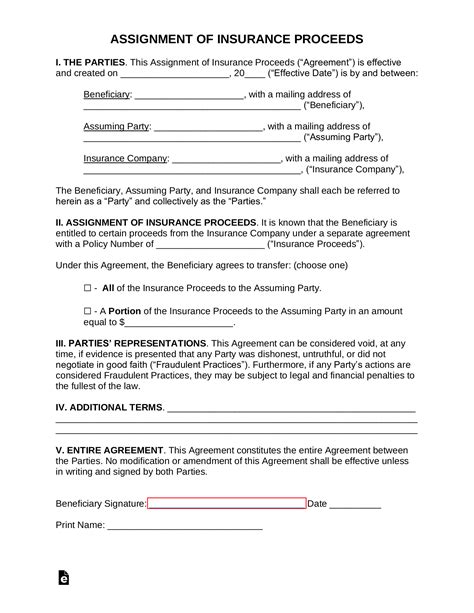 Free Insurance Assignment Agreement Word Pdf Eforms