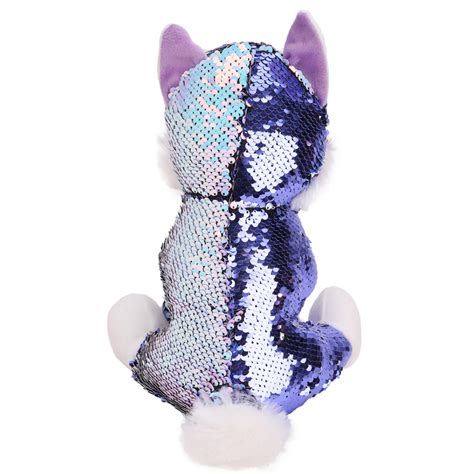 Toyland® 29cm Purple And Iridescent Husky Plush Soft Toy With Sequin Reveal Sequins Toyland