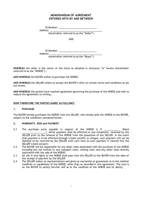 Memorandum Of Agreement Entered Into By And Between Printable Pdf Download