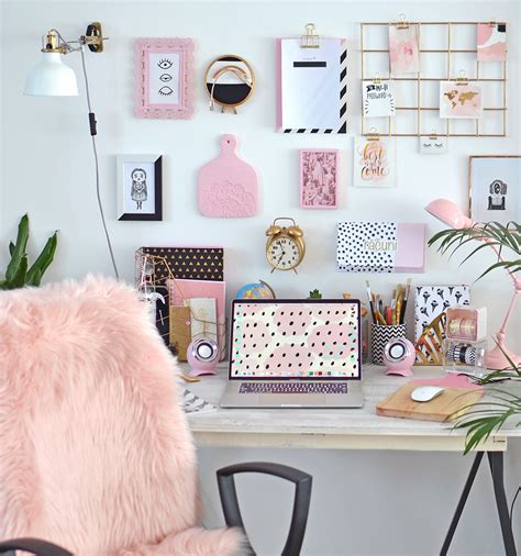 Pink Black And White Office With Rose Gold Details Pink Office Decor