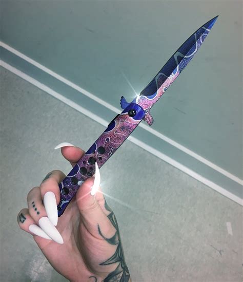 Purple Swirl Stiletto Knife Knife Aesthetic Pretty Knives Pretty Guns