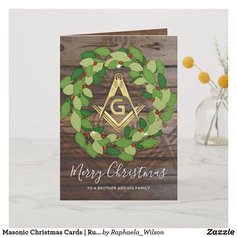 Masonic Christmas Cards Rustic Wood Gold Holiday