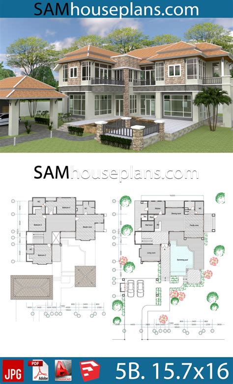 House Plans 157x16 With 5 Bedrooms Samhouseplans