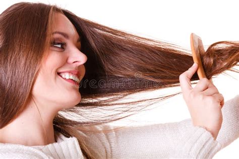 Woman Combing And Pulls Hair Stock Photo Image Of Vitality Routine