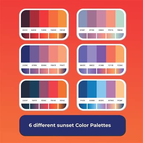 6 Different Sunset Color Palettes With Gradient Color 13898572 Vector