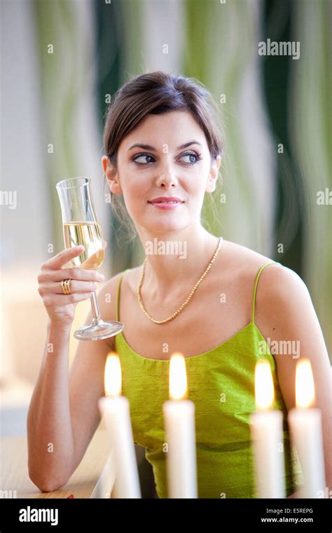 Woman Drinking Champagne Stock Photo Alamy