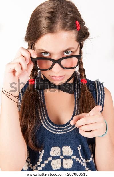 Young Nerdy Girl Telling Someone Off Stock Photo 209803513 Shutterstock
