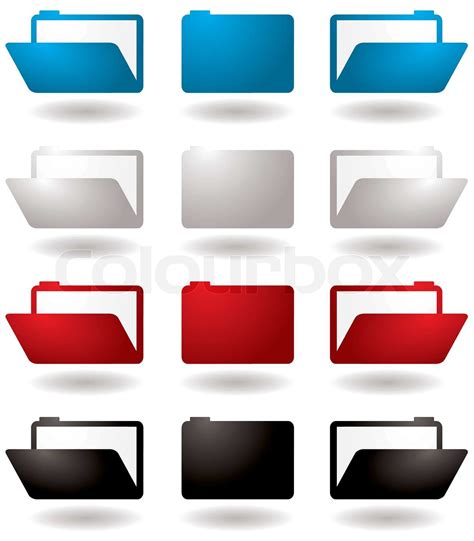 Illustrated 3d Folder Icons In Four Colour Variations Stock Vector
