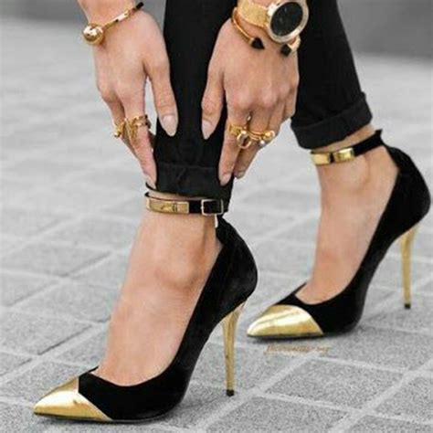 shoespie gold cap toe ankle wrap stiletto heel heels fashion shoes stiletto heels