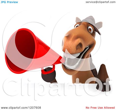 Clipart of a 3d Happy Horse Announcing with a Megaphone over a Sign - Royalty Free CGI ...