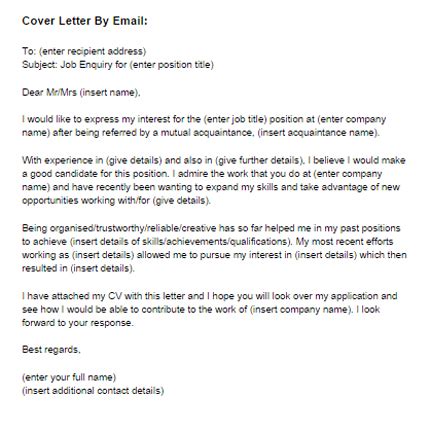 This is not the place to be casual and friendly. Cover Letter for a Job by Email Sample | Just Letter Templates