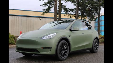 Tesla Model Y Wrapped With Matte Military Green Danda Customs Seattle