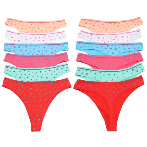 Cotton Thongs With Heart Pattern Design Assorted Colors Sizes